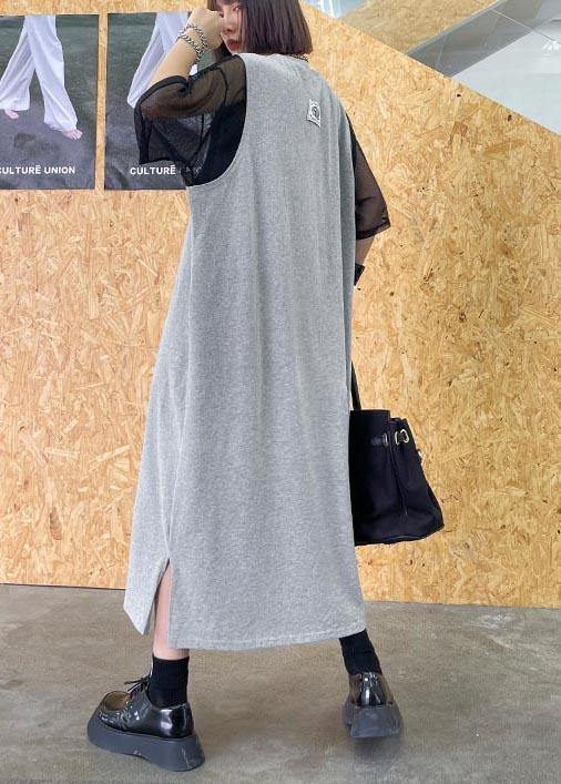Modern Grey Print Cotton Sleeveless Summer Vacation Dresses