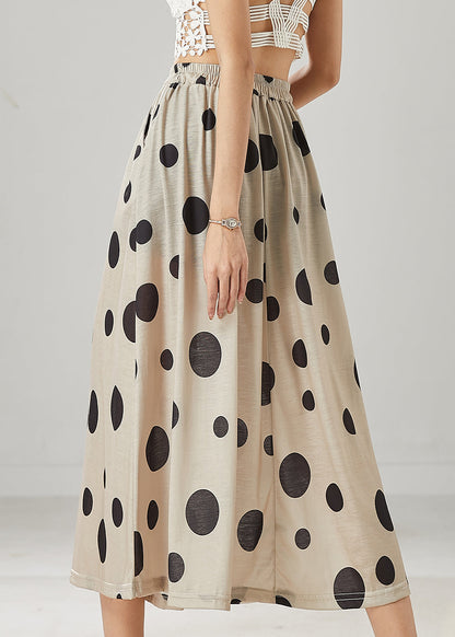 Modern Khaki Dot Print Linen a Line Skirt Summer