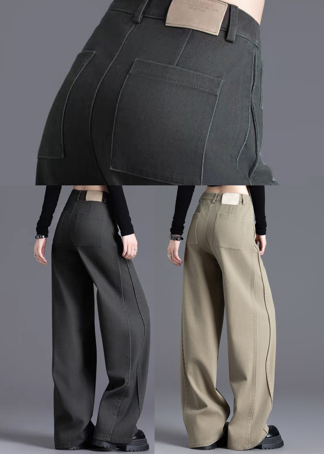 Modern Khaki High Waist Denim Pants Trousers Spring