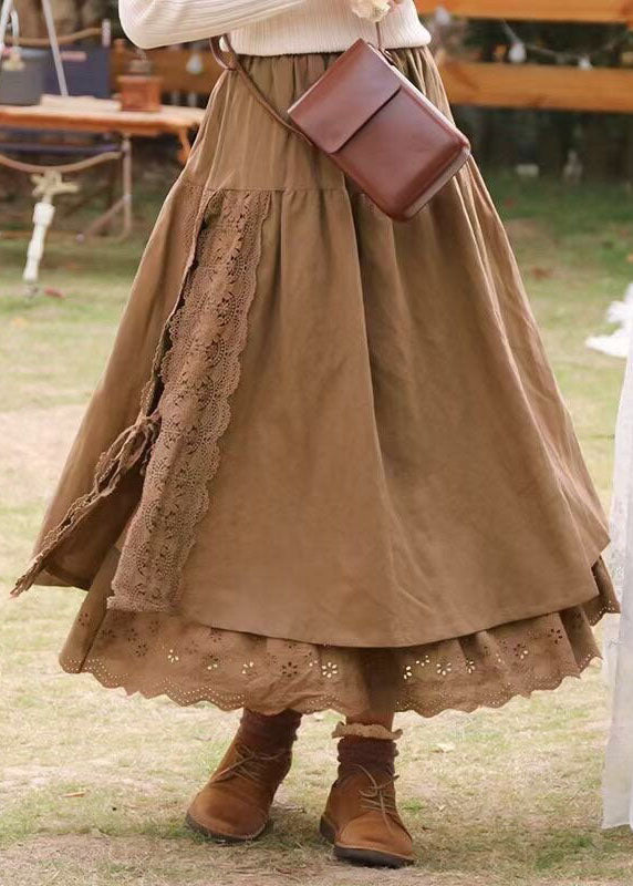 Modern Khaki Lace Patchwork Skirts Spring