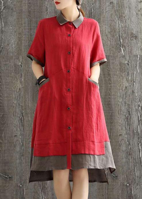 Modern Lapel Patchwork Summer Long Dress Ideas Red Dress