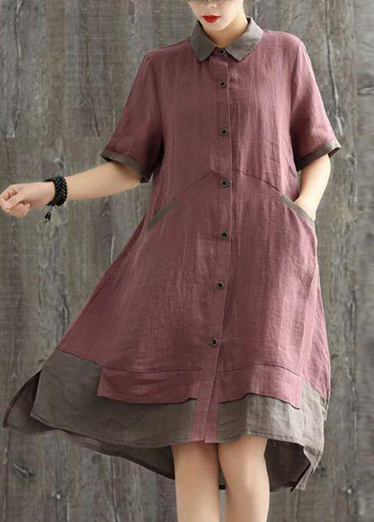 Modern Lapel Patchwork Summer Long Dress Ideas Red Dress