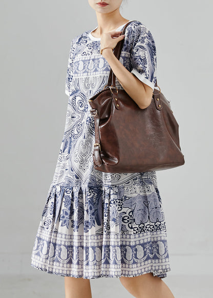 Modern Navy Oversized Print Silk Mini Dress Summer