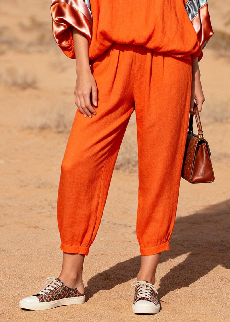 Modern Orange Oversized Patchwork Cotton Two Pieces Set Spring