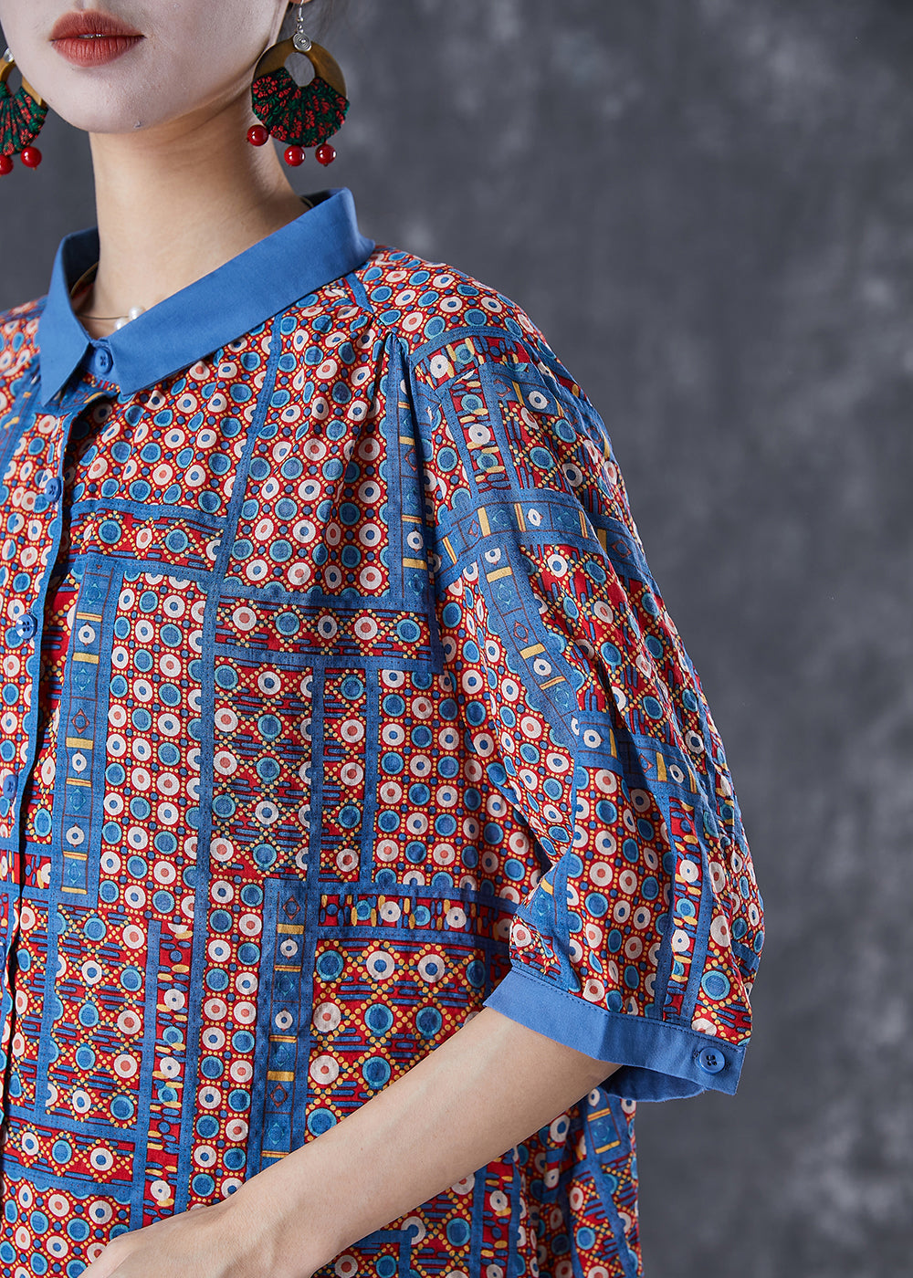 Modern Oversized Print Cotton Shirts and Denim Pants Two Pieces Set Summer