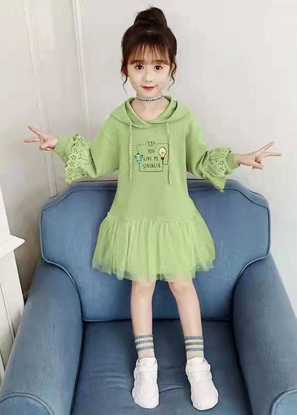 Modern Pink Hooded Print Patchwork Cotton Mid Dress Fall