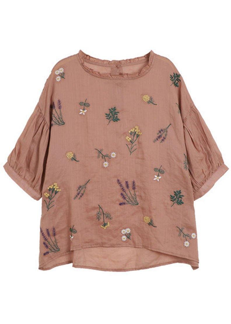 Modern Pink Regular Embroideried Summer Half Sleeve