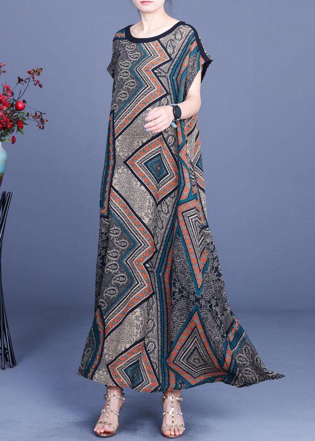 Modern Print Silk O-neck Short Sleeve Summer Mid Dress