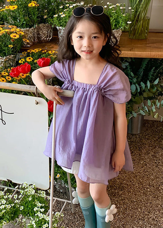 Modern Purple Slash Neck Patchwork Wrinkled Chiffon Mid Dress Summer