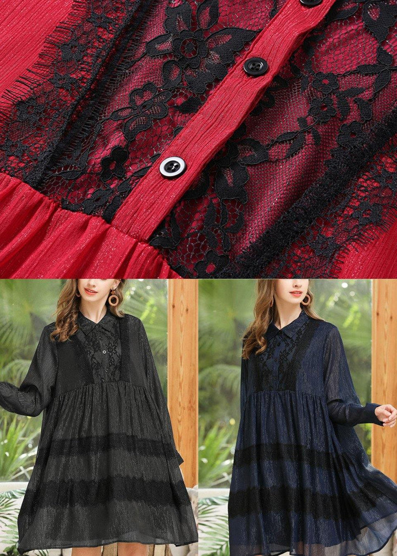 Modern Red Patchwork Peter Pan Collar Chiffon Summer Dresses
