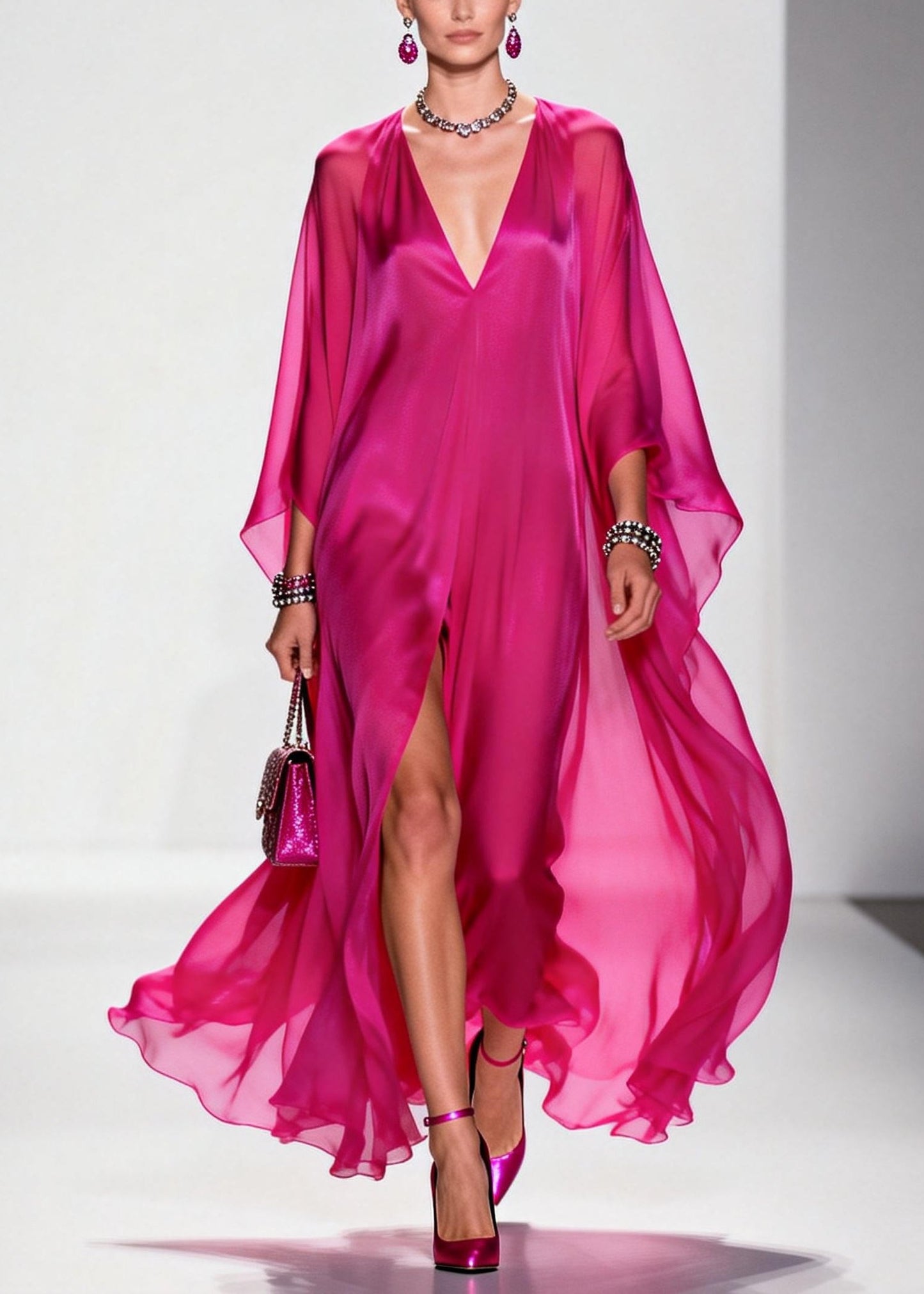 Modern Rose Oversized Side Open Chiffon Vacation Dresses Summer