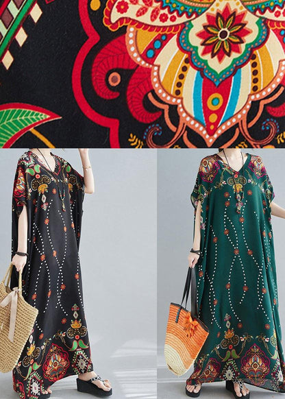 Modern V Neck Spring Clothes Wardrobes Black Print Maxi Dress
