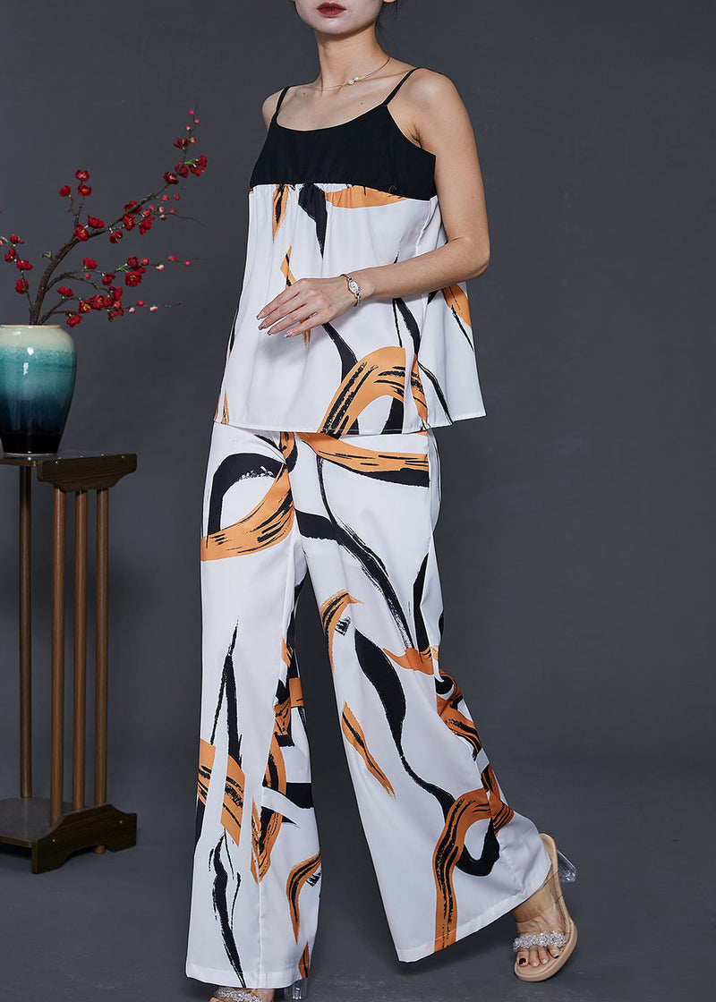 Modern White Print Patchwork Chiffon Two Piece Set Clothing Summer