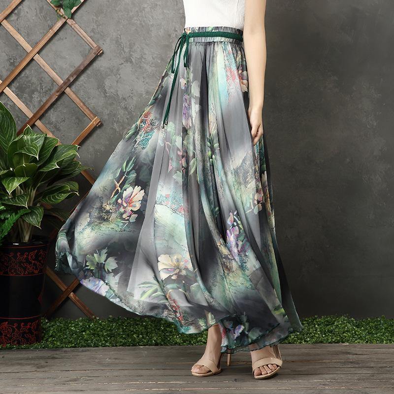 Modern Big Hem Chiffon Quilting Clothes Design Black Prints a Line Dresses Summer