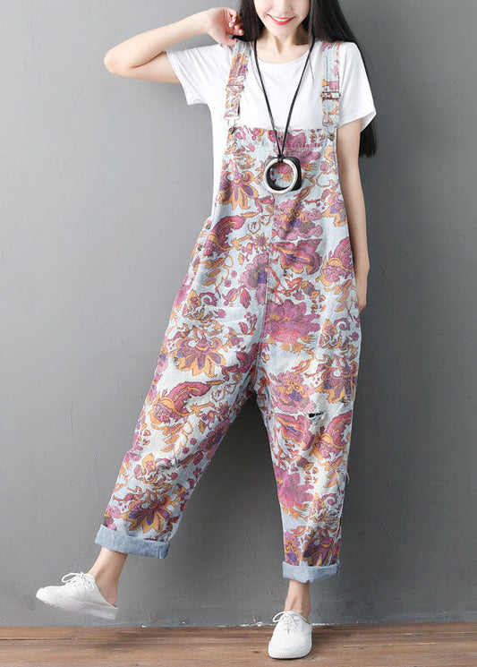 Modern Pockets Print Ripped Denim Jumpsuit Spring