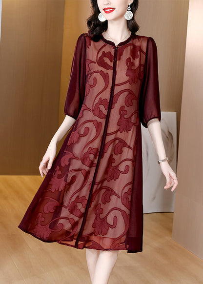 Mulberry Patchwork Silk Long Dresses Half Sleeve