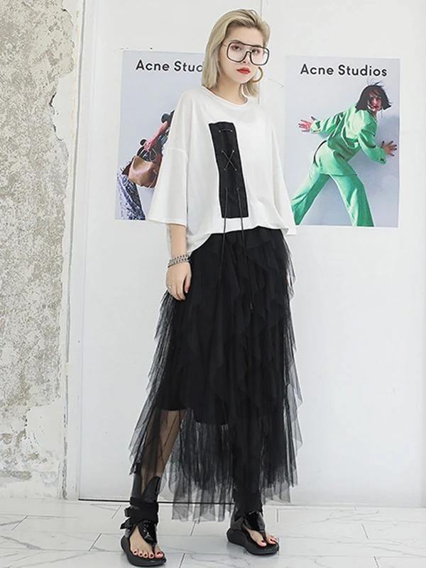 Mu Black Chiffon Skirt Sewing Asymmetric Art Summer Skirt