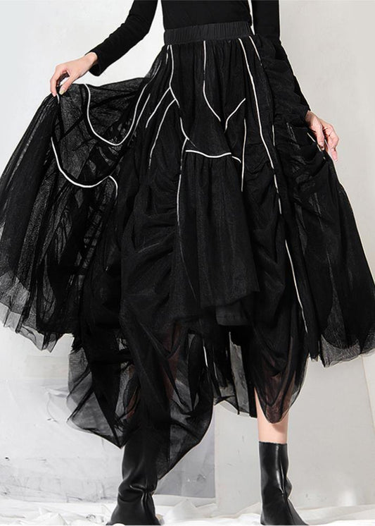 Natural Black Cinched Striped Skirts Summer