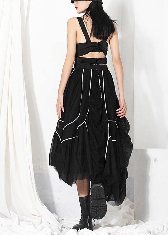 Natural Black Cinched Striped Skirts Summer