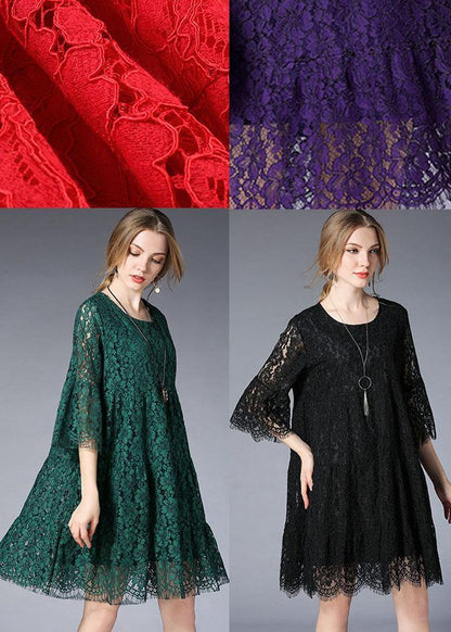 Natural Black Flare Sleeve Hollow Out Spring Holiday Dress
