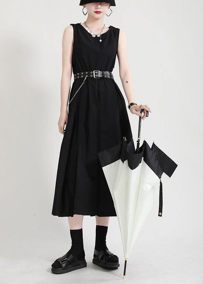 Natural Black O-neck a Line Sleeveless Summer Long Dresses