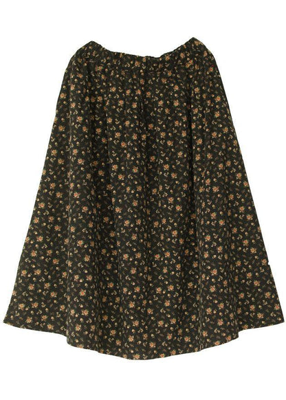 Natural Black Patchwork Print a Line Skirts Cotton Fall