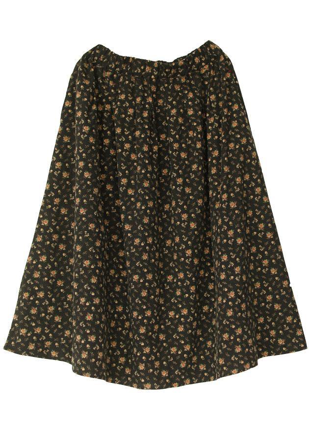 Natural Black Patchwork Print a Line Skirts Cotton Fall