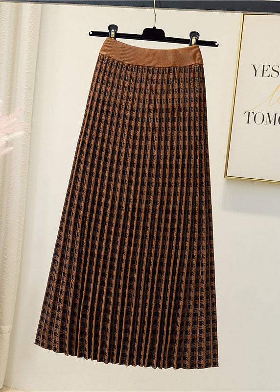 Natural Black Plaid Knit Pleated Skirt Spring
