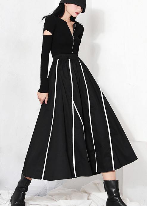 Natural Black Pockets High Waista Line Skirt Summer