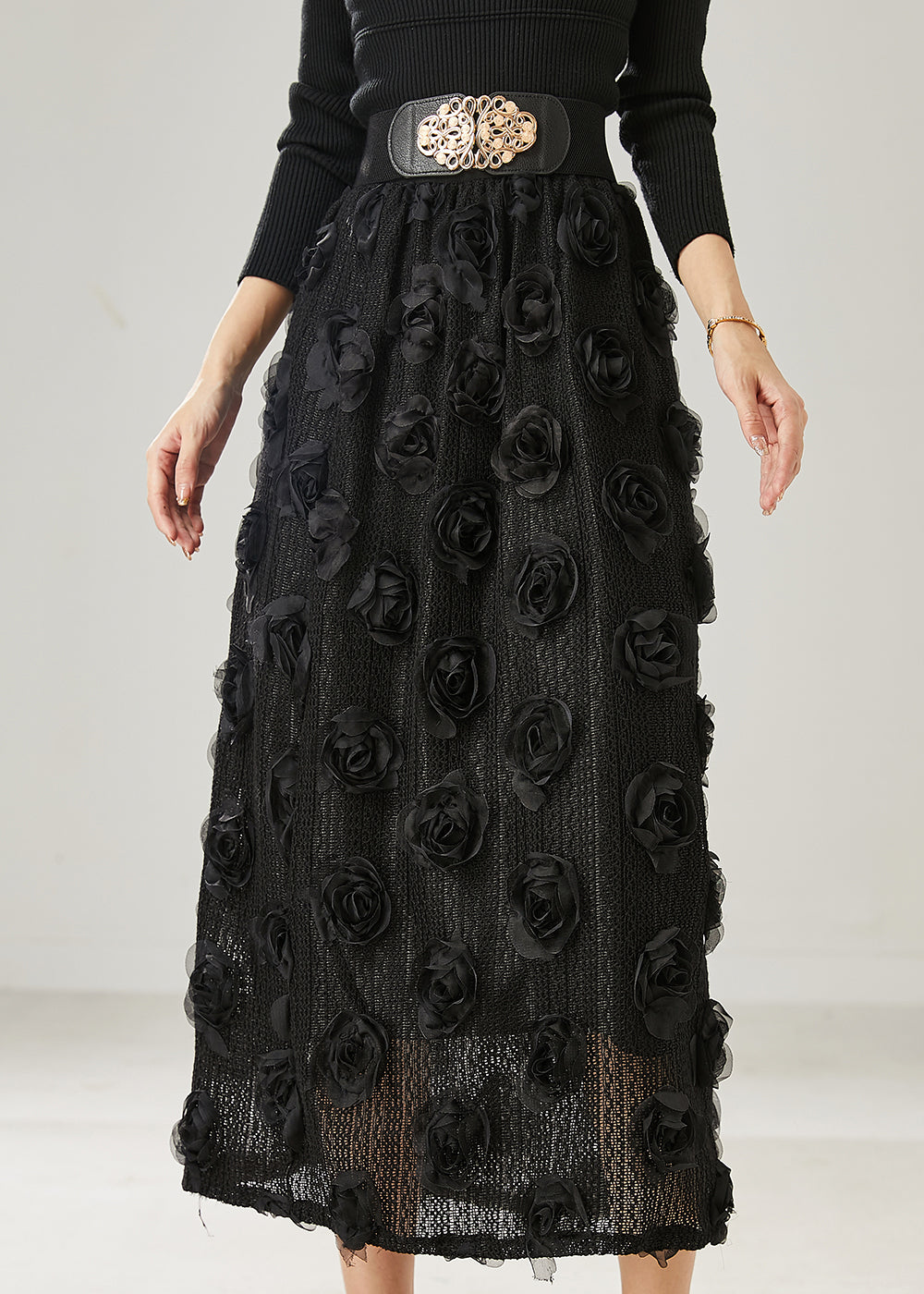 Natural Black Stereoscopic Knit Skirts Summer