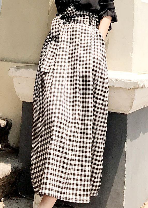 Natural Black White Plaid Bow a Line Summer Skirt Cotton