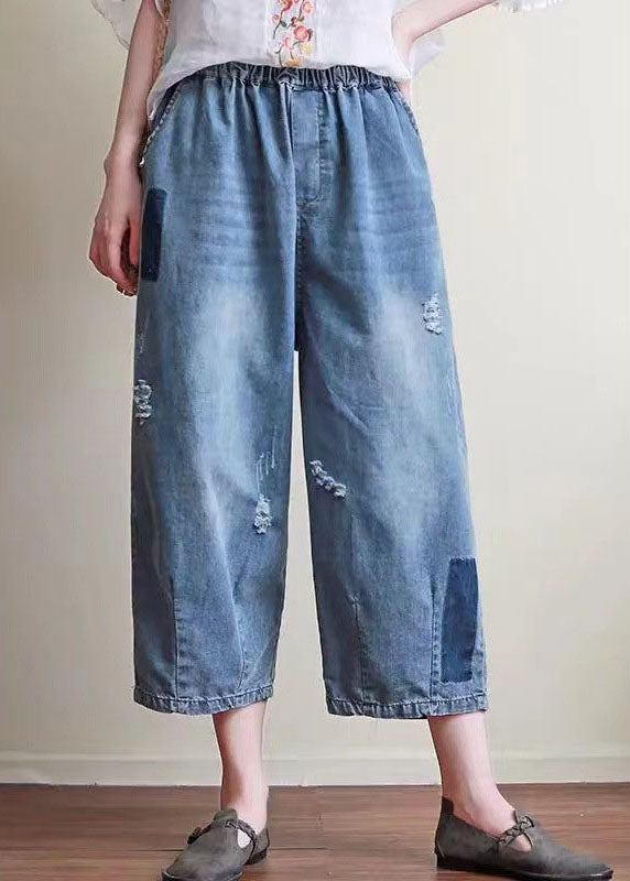 Natural Blue Pockets Hole Harem Fall Denim Pant