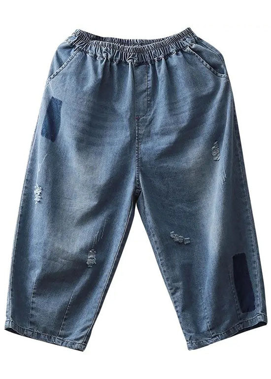 Natural Blue Pockets Hole Harem Fall Denim Pant