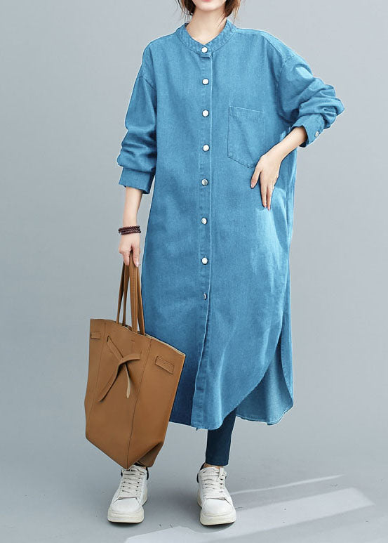 Natural Blue Shirts Denim Maxi Dress Spring