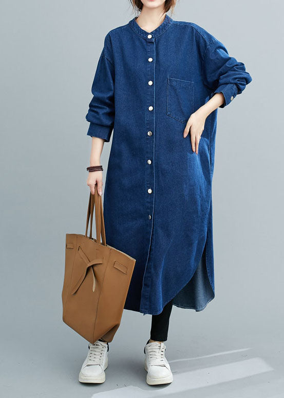 Natural Blue Shirts Denim Maxi Dress Spring