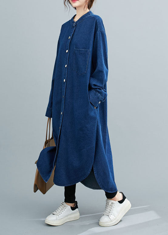 Natural Blue Shirts Denim Maxi Dress Spring