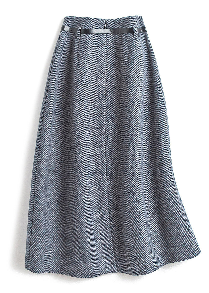 Natural Dark Grey High Waist Woolen a Line Skirts Spring