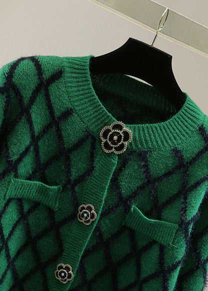 Natural Green Striped Patchwork Cotton Knitted Sweaters Winter