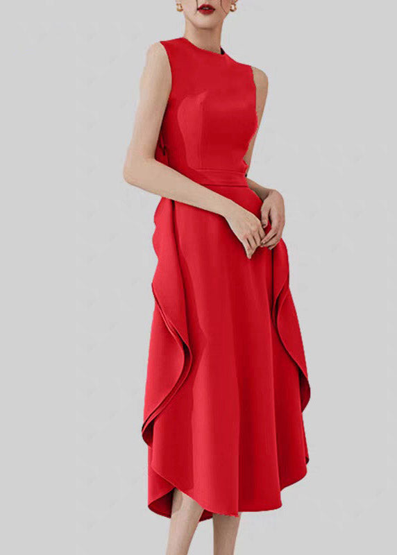 Natural Grey Green O-neck Ruffled Patchwork Long Dresses Summer