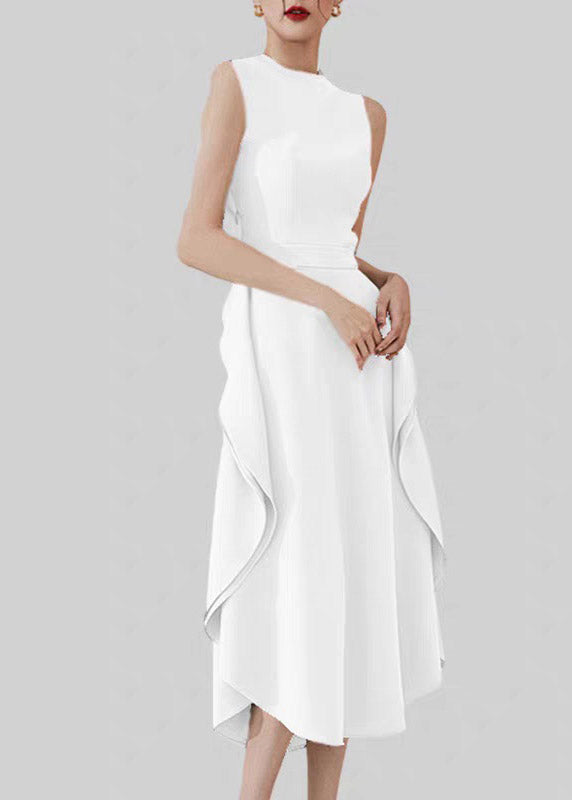 Natural Grey Green O-neck Ruffled Patchwork Long Dresses Summer