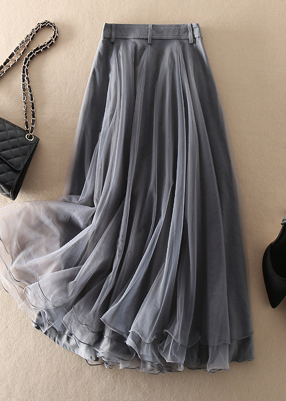 Natural Blue High Waist Patchwork Tulle Skirts Spring