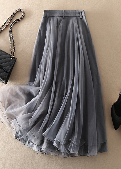 Natural Blue High Waist Patchwork Tulle Skirts Spring