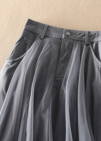 Natural Black High Waist Patchwork Tulle Skirts Spring