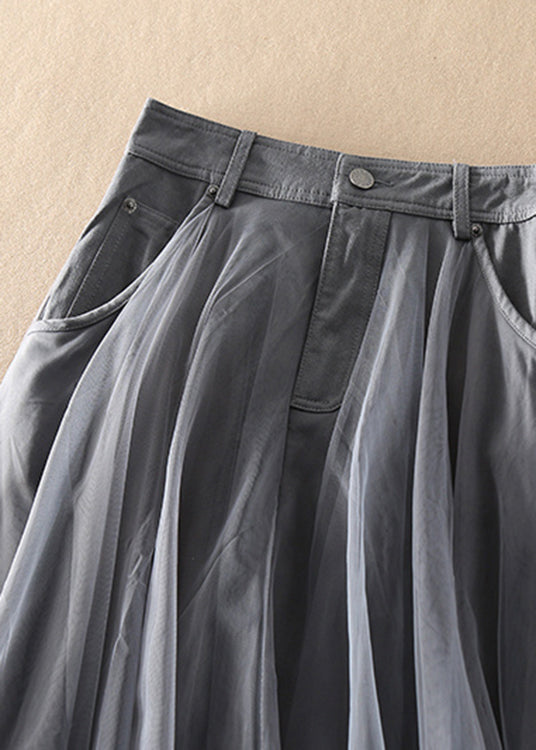 Natural Red High Waist Patchwork Tulle Skirts Spring