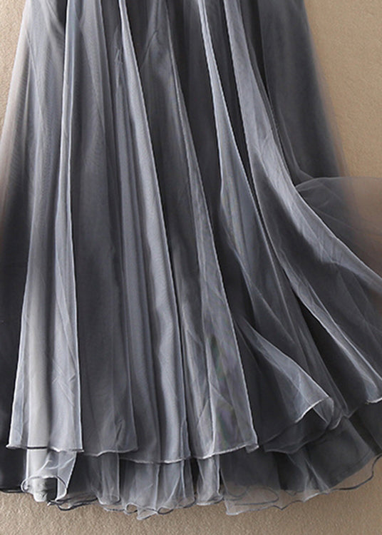 Natural Red High Waist Patchwork Tulle Skirts Spring