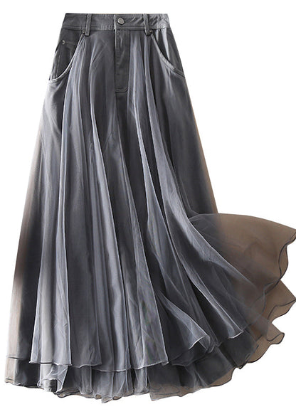Natural Black High Waist Patchwork Tulle Skirts Spring