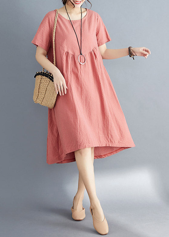 Natural Orange O-neck Cozy Long Dress Summer