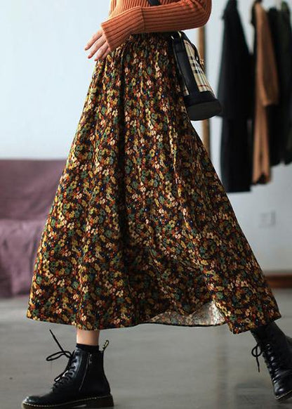 Natural Orange Print Quilting Skirt Elastic Waist Robes Spring Skirt