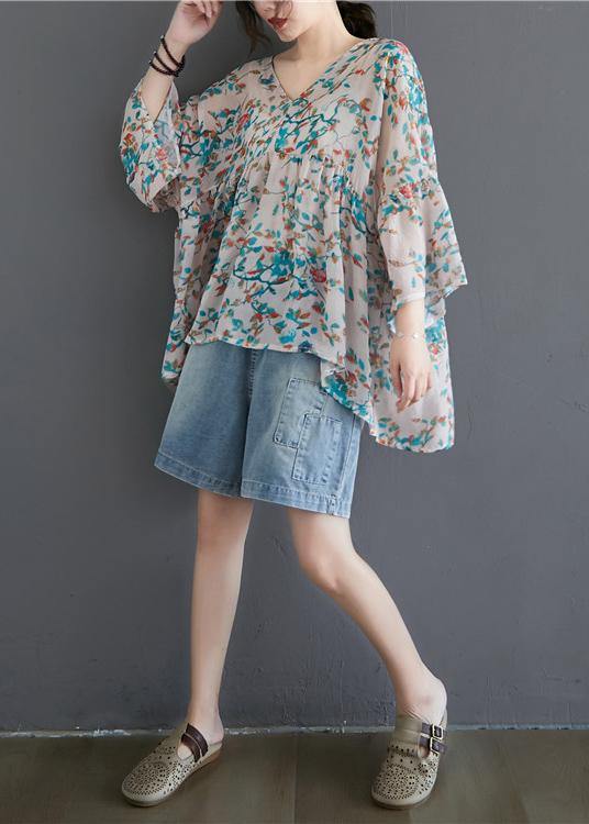 Natural Plant Flowers Prints Cotton Linen Long Shirts Gifts Low High Design Summer Tops