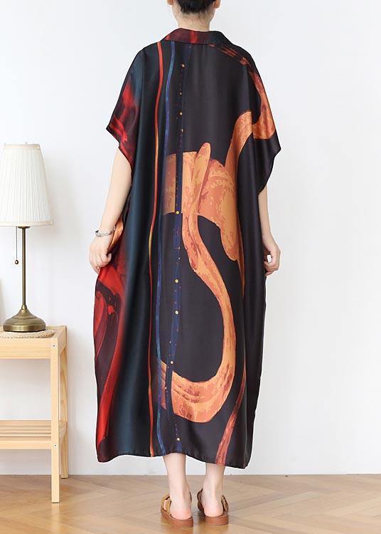Natural Red Print Peter Pan Collar Summer Chiffon Dress